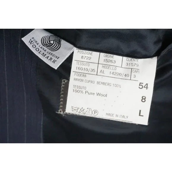 Canali Brown Label Blue Striped 100% Wool 2 Pc Suit Jacket Pants Sz 44L